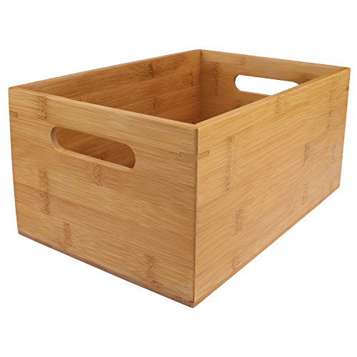 Cajon Madera Almacenaje - 30 x 20 x 14cm, Caja de Bambú con Asa para Organizar Alacena, Cocina, Despensa, Estantes - Caja de Madera Organizar