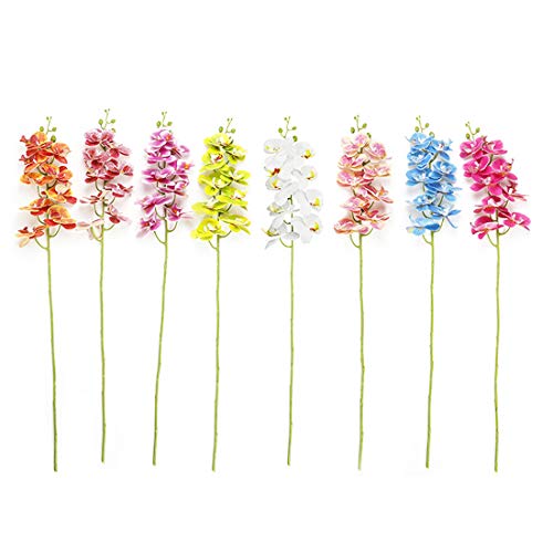 Calcifer Ramo de orquídeas Artificiales de látex de Tacto Real para decoración de Bodas, Fiestas, hogar, jardín, Fucsia (9 Cabezas/Tallo), 3 Stems