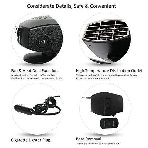 Calefactor y ventilador portátil de 12 V para coche, calienta rápidamente, descongelador, ventilador de refrigeración para retirar la nieve fácilmente