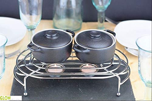 Calentador de alimentos con 2 velas de té para mantener el plato, la sopa, la fondue caliente – ideal para buffet, restaurante, cena, boda, Navidad, cena, familia, cena, cena, etc.