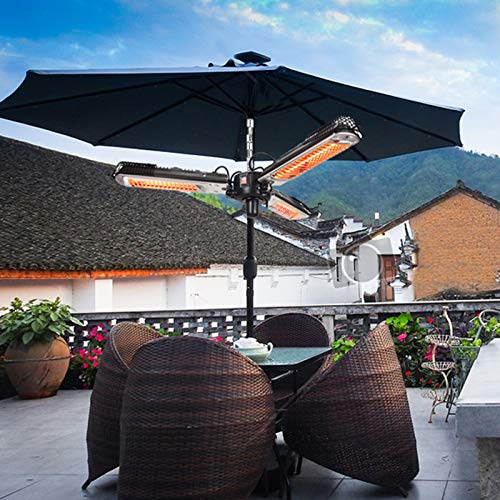 Calentador de patio eléctrico, Estufa de calefacción plegable de tres piezas a prueba de agua para restaurante Paraguas comercial a prueba de lluvia Terraza Jardín al aire libre,With sling and bracket