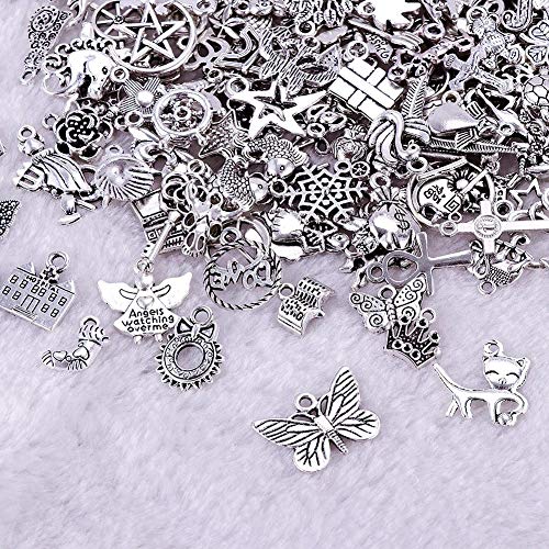 Calistouk 200PCS Dijes para Hacer Pulseras Encantos para fabricación de Joyas al por Mayor a Granel Colgantes Mixtos de Plata tibetana para Pulsera Collar de Bricolaje