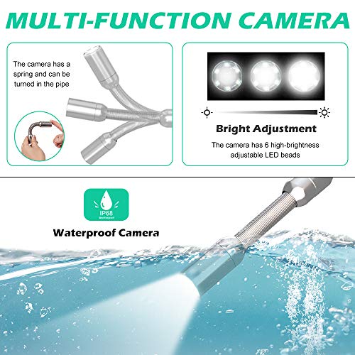 Cámara de Inspección de Tubería de Drenaje, Equipado con Cable de 50Metros Monitor LCD de 9" y Grabador DVR, Impermeable IP68 de Endoscopio de Alcantarillado Herramienta Fontanero Detector de Tuberías