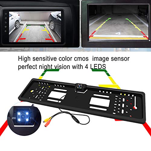 Cámara Trasera de Reserva de la Placa de matrícula del automóvil, cámara de Respaldo, ángulo de visión de 170 ° Sistema de estacionamiento de reversa del automóvil a Prueba de Agua con 4 Luces LED