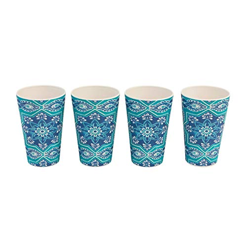 CAMBRIDGE Vasos sin BPA Reutilizables CM07009, Juego de 4, St Tropez, Mezcla de Fibra de bambú, Azul, 19.5 x 8.4 x 8.4 cm