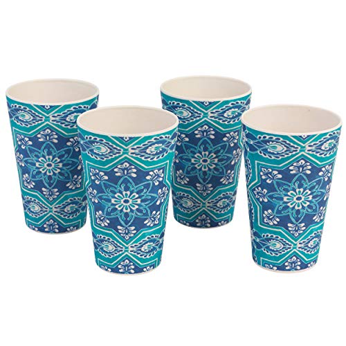 CAMBRIDGE Vasos sin BPA Reutilizables CM07009, Juego de 4, St Tropez, Mezcla de Fibra de bambú, Azul, 19.5 x 8.4 x 8.4 cm