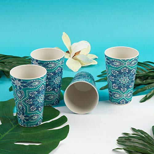 CAMBRIDGE Vasos sin BPA Reutilizables CM07009, Juego de 4, St Tropez, Mezcla de Fibra de bambú, Azul, 19.5 x 8.4 x 8.4 cm