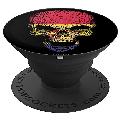 Camiseta Calavera con Bandera de Andorra Cráneo PopSockets Agarre y Soporte para Teléfonos y Tabletas