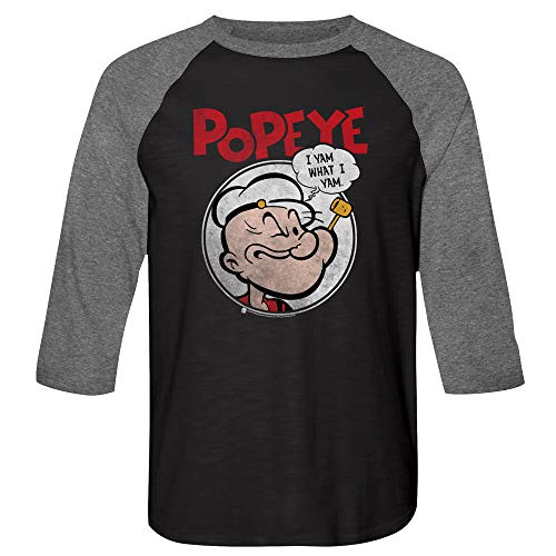 Camiseta de manga 3/4 con diseño de hombre marinero de Popeye con texto en inglés "I Yam What I Yam Yam" para adulto, manga 3/4, raglán - Multicolor - Medium