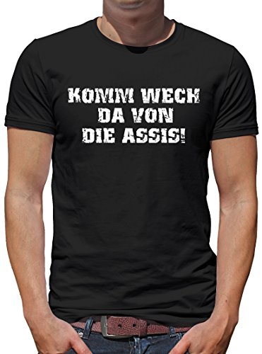 Camiseta de manga corta para hombre con texto en inglés "Komm wech da von die Assis" Negro XL