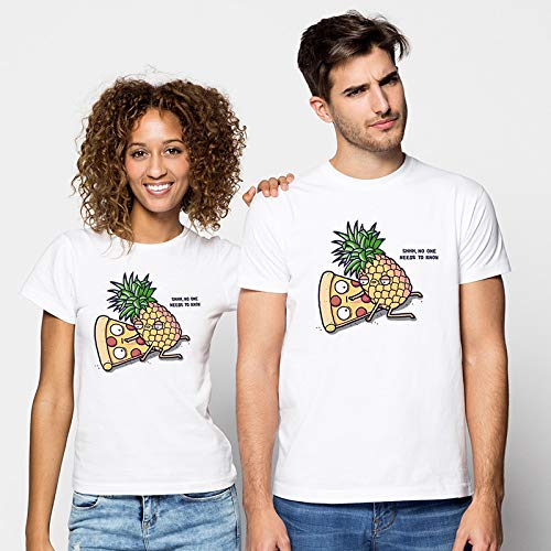 Camiseta No One Needs To Know - Pizza - Piña - 100% Algodón - Serigrafía