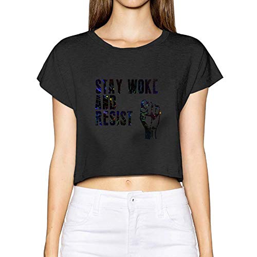 Camiseta sexy para mujer, diseño con texto en inglés "Stay Woke Resist" Negro Negro ( S