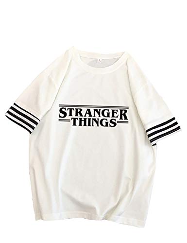 Camiseta Stranger Things Niña,Camiseta Stranger Things Mujer, Impresión T-Shirt Abecedario Camiseta Patchwork Camisa de Verano Regalo Camisetas y Tops (white,L)