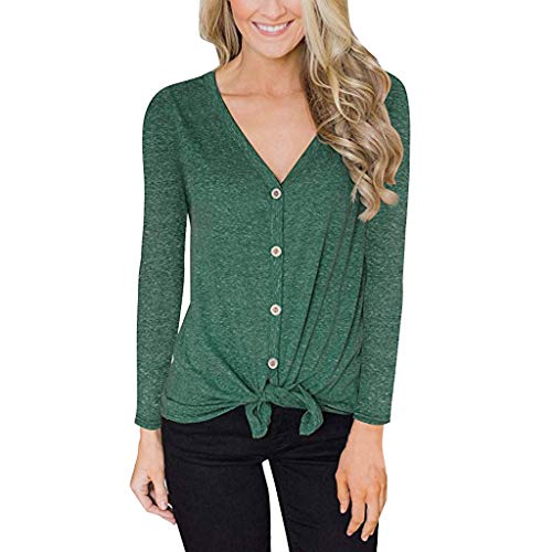 Camisetas RovnKD✿ para mujer, con cuello en V, manga larga, con botones frontales (S-3XL), varios colores verde XXXL
