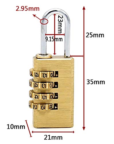 Candado de combinación latón sólido 4 dígitos cobre digital para aleación fundición a presión libre herrumbre en interiores y exteriores, maletas seguridad pequeñas, maletas, maletines, bolsa