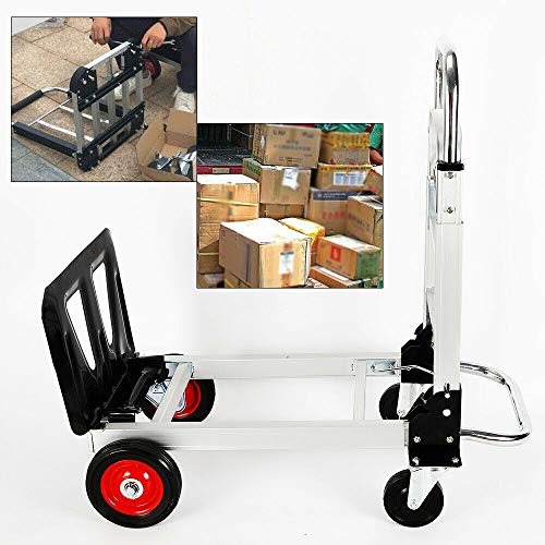 Carretilla plegable, carretilla de transporte plegable/carretilla de aluminio mini/carro de equipaje ligero/transporte de aluminio y carretilla de mano para mudanza o cajas de bebidas 2 en 1, 200 kg