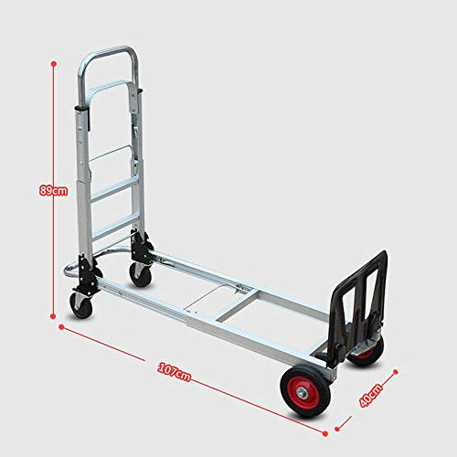 Carretilla plegable, carretilla de transporte plegable/carretilla de aluminio mini/carro de equipaje ligero/transporte de aluminio y carretilla de mano para mudanza o cajas de bebidas 2 en 1, 200 kg