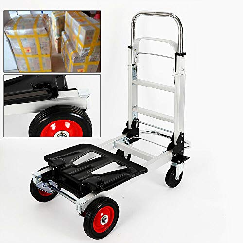 Carretilla plegable, carretilla de transporte plegable/carretilla de aluminio mini/carro de equipaje ligero/transporte de aluminio y carretilla de mano para mudanza o cajas de bebidas 2 en 1, 200 kg