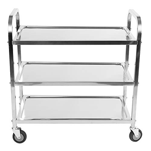 Carrito de Servir con Ruedas, 3 Niveles Acero Carrito Cocina Bandejas de Catering Carrito Grande Carro de Comida Trolley con Freno para Hotel Baño Restaurante Almacenamiento, 850x900x450mm (1 Piezas)