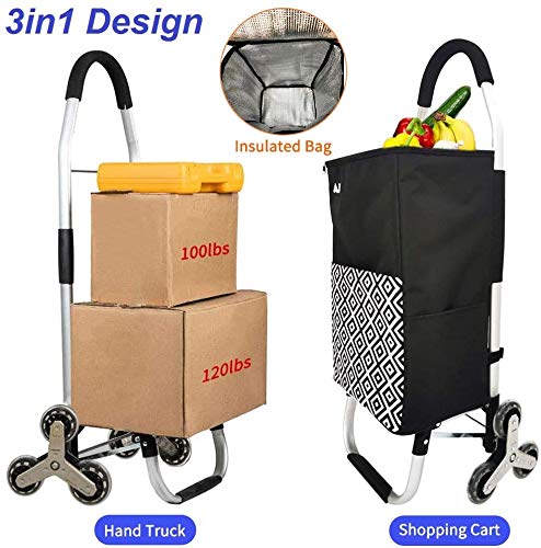 Carro de la Compras Plegable 6 Ruedas con Bolsa Trolley Aislada, Carrito de Compras para Subir Escaleras con Marco de Aluminio Inoxidable y Bolsa de Impermeable Desmontable