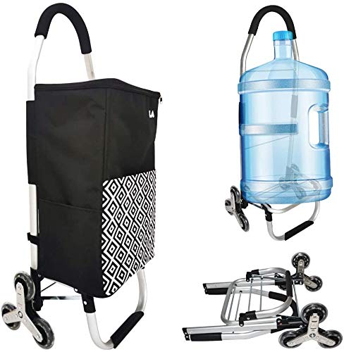 Carro de la Compras Plegable 6 Ruedas con Bolsa Trolley Aislada, Carrito de Compras para Subir Escaleras con Marco de Aluminio Inoxidable y Bolsa de Impermeable Desmontable