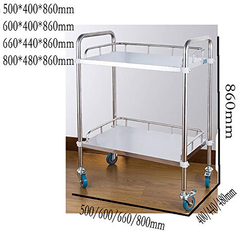 Carro rodante para uso general, carro médico de 2 niveles Bandeja de acero inoxidable Carro para el cuidado de carros, carros de servicio para cocina, hoteles, residencias, hospitales