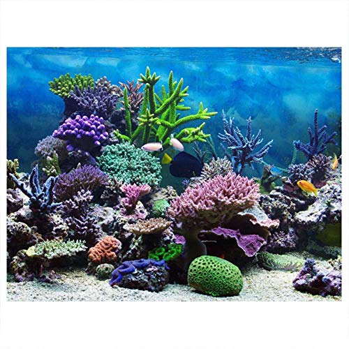 Cartel Fondo Acuario Cartel Tanque Peces Adhesivo PVC Arrecife de Coral Bajo Agua Papel Decoración Calcomanías Adhesivas (61 * 41cm)