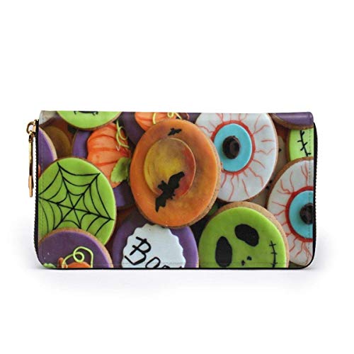 Cartera de Mano de Cuero Genuino para Mujer Galletas de Halloween Bolso de Mano con Cremallera de Cuero estándar de Vacaciones Cartera Monedero Largo de Gran Capacidad para Mujer Personalizado