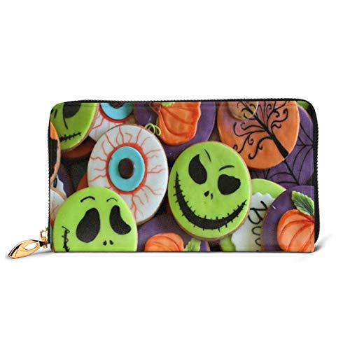 Cartera de Mano de Cuero Genuino para Mujer Galletas de Halloween Bolso de Mano con Cremallera de Cuero estándar de Vacaciones Cartera Monedero Largo de Gran Capacidad para Mujer Personalizado