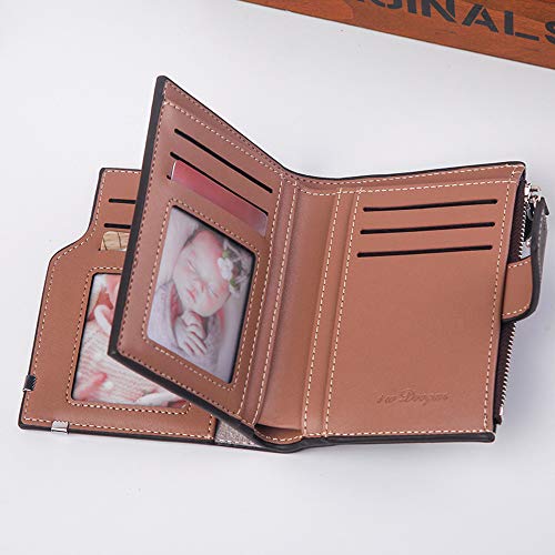 Cartera de Piel，Paquete de Tarjeta Monedero Vertical Abierto para Hombres，Mini Billetera para Cartera ID，Gran Capacidad RFID Bloqueo Ranuras para Tarjetas，Multiuso Bolsillos Monedero