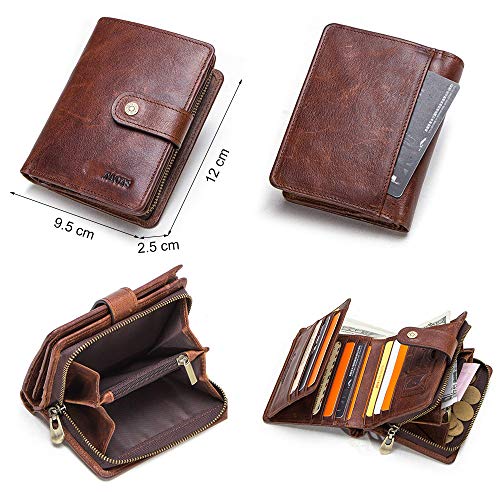 Cartera Vintage de Cuero Genuino para Hombres con Bolsillo para Monedas billeteras Cortas Billetera pequeña con Cremallera con tarjeteros Hombre Monedero-café, a1