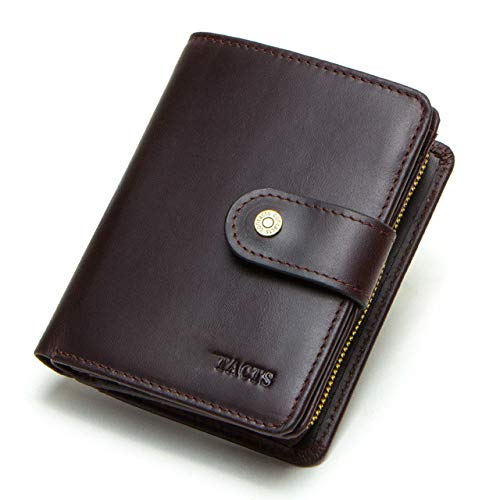 Cartera Vintage de Cuero Genuino para Hombres con Bolsillo para Monedas billeteras Cortas Billetera pequeña con Cremallera con tarjeteros Hombre Monedero-café, a1