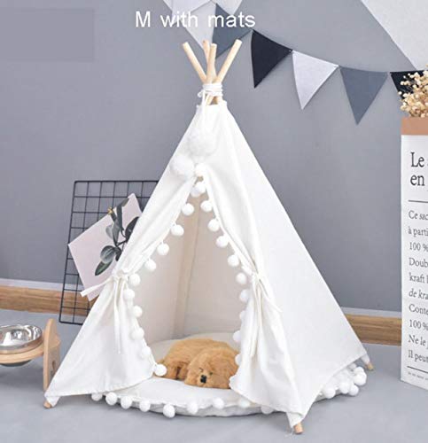 Casa Para Mascotas Carpa Para Perros Linda Carpa Exterior Casa Perreras Tienda Lavable Cachorro Gato Interior Al Aire Libre Alfombra De Tipi Portátil 2 Estilos 50X50X60cm carpa blanca con esteras