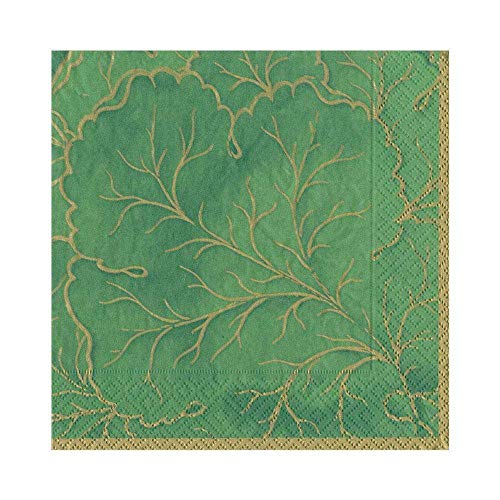 Caspari Gilded Majolica Paper Luncheon Napkins in Green, per Package Servilletas de Papel de mayólica Doradas (20 Unidades), Color Verde