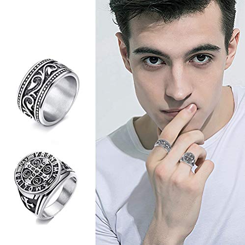 CASSIECA 4PCS Anillo de Acero Inoxidable para Hombres Mujeres Grandes Anchos Cuadrado Grabado Anillo Vintage Rock Gotico Anillos Joyeria