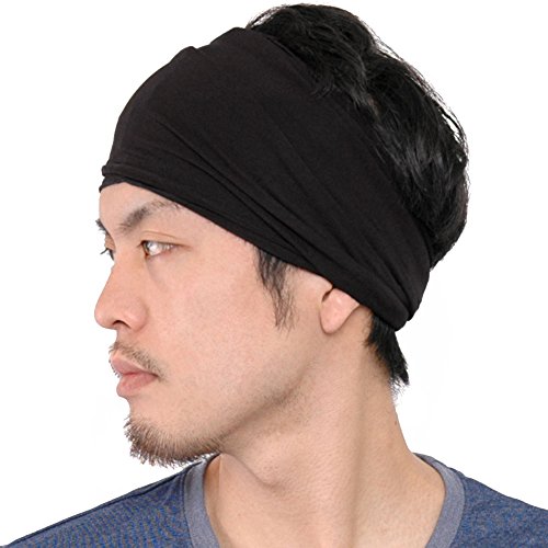 Casualbox Hombre Elástico Bandana Cinta Para El Pelo Venda Japonés Largo Cabello Rastas Cabeza Envolver Negro