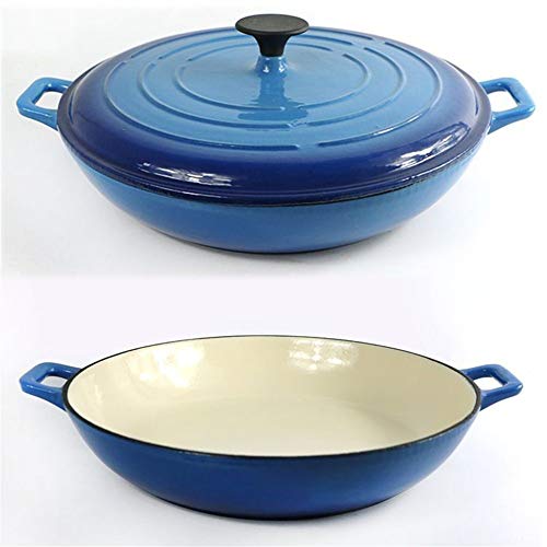 Cazuela Redonda Cacerola Hierro Fundido Cerámica Inducción Y Gas Cocina Antiadherente Horno Holandés Horno Con Tapa 32CM regalo (Color : Azul)