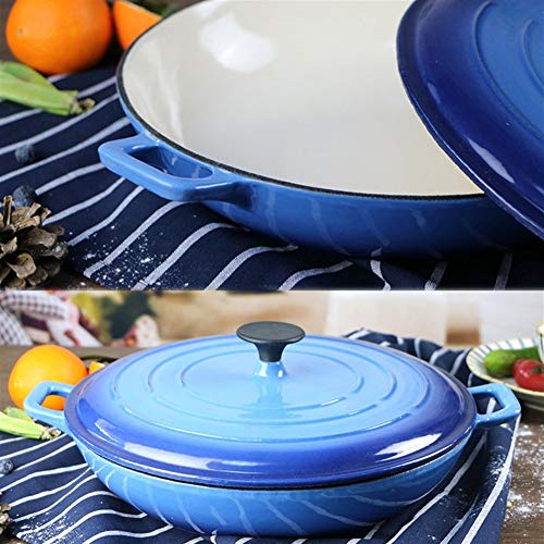 Cazuela Redonda Cacerola Hierro Fundido Cerámica Inducción Y Gas Cocina Antiadherente Horno Holandés Horno Con Tapa 32CM regalo (Color : Azul)