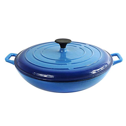 Cazuela Redonda Cacerola Hierro Fundido Cerámica Inducción Y Gas Cocina Antiadherente Horno Holandés Horno Con Tapa 32CM regalo (Color : Azul)