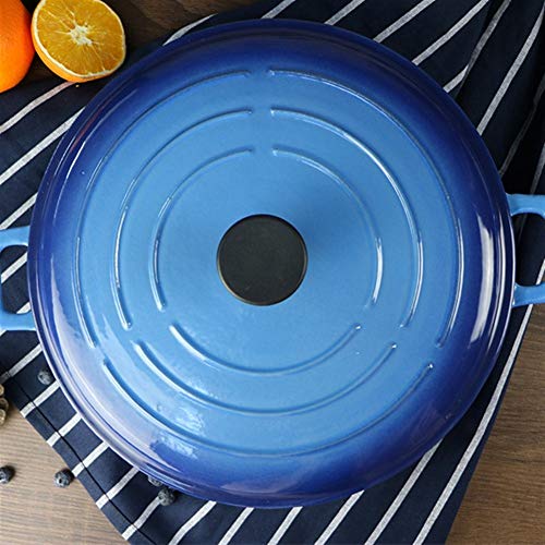 Cazuela Redonda Cacerola Hierro Fundido Cerámica Inducción Y Gas Cocina Antiadherente Horno Holandés Horno Con Tapa 32CM regalo (Color : Azul)