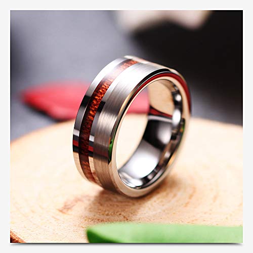 CBCJU Anillo de Acero de Titanio Sencillo de Madera de Negocios Granito para Hombres Anillo Wujin Tendencia Retro Anillo Simple 12# Grano de Madera