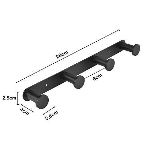 CCKOLE Ganchos Toalla Gancho Percheros de pared Bata Percha con Ganchos 304 Acero inoxidable Perchero pared de Cocina Baño Colgadores Gancho de puerta (4 Manos, negro)