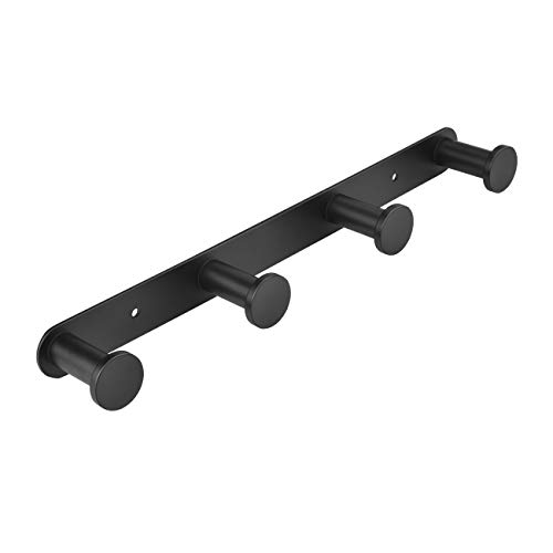 CCKOLE Ganchos Toalla Gancho Percheros de pared Bata Percha con Ganchos 304 Acero inoxidable Perchero pared de Cocina Baño Colgadores Gancho de puerta (4 Manos, negro)