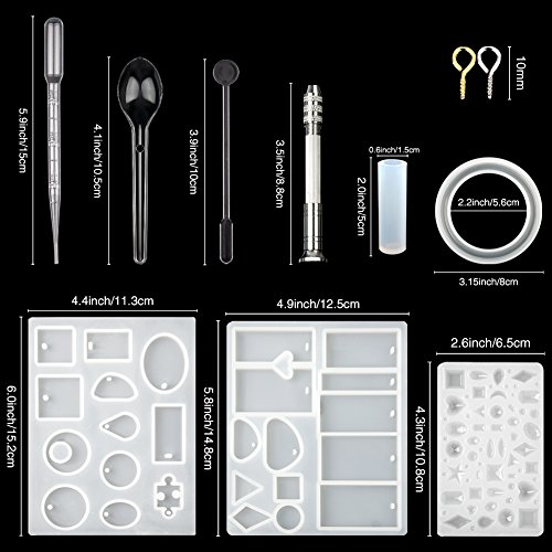 CCMART Moldes de resina y conjunto de herramientas, moldes de joyería de resina de silicona con 100 pernos de ojo de tornillo de resina colgante hacer bricolaje