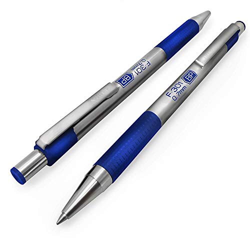 Cebra F-301 - Acero Inoxidable Retráctil Bolígrafo - 0.7mm Medio - Tinta Azul - Azul, Verde y Granate Barril - Paquete de 6