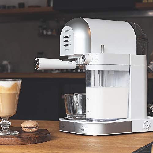 Cecotec Cafetera Semiautomática Power Instant-ccino 20 Chic Serie Bianca. para café molido y en cápsulas, 20 Bares, Depósito de Leche 0.7ml, Depósito de Agua 1.7L, 1470W