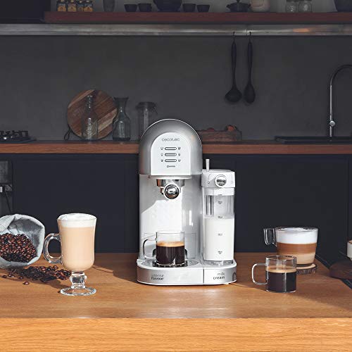 Cecotec Cafetera Semiautomática Power Instant-ccino 20 Chic Serie Bianca. para café molido y en cápsulas, 20 Bares, Depósito de Leche 0.7ml, Depósito de Agua 1.7L, 1470W