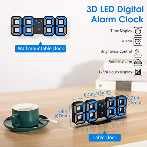 CENTOLLA Reloj Despertador Digital 3D LED, Reloj de Pared, Reloj Digital, Temporizador, Reloj Despertador LED 3D con 3 Niveles de Brillo, Luz Nocturna Regulable, Función de Despertador para la Cocina