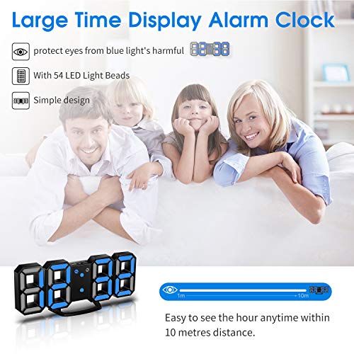 CENTOLLA Reloj Despertador Digital 3D LED, Reloj de Pared, Reloj Digital, Temporizador, Reloj Despertador LED 3D con 3 Niveles de Brillo, Luz Nocturna Regulable, Función de Despertador para la Cocina