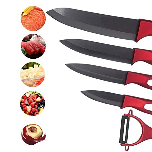 Cerámica de la manija del cuchillo de color rojo Policía de la fruta vegetal cuchillos de cocina de cerámica de zirconia Negro Cuchillo Cuchillos de cocina (Color : Knife set)